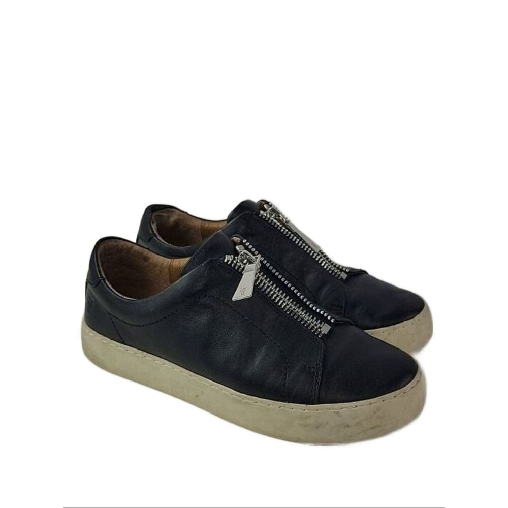 Frye Lena Black‎ Leather Zip Up Women's Sneakers